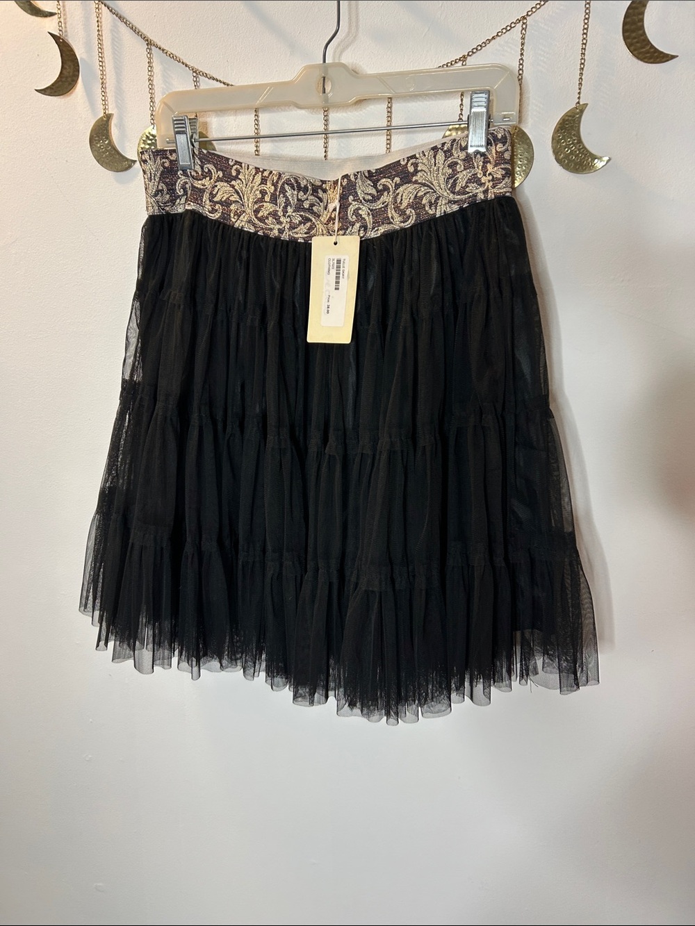 Cecico Black Tulle Skater Skirt with Gold Brocade Waistband